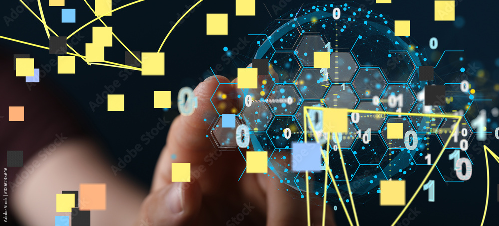 Poster data Internet infrastructure concept. Abstract technology background. 3D rendering.