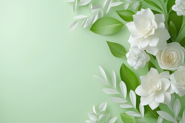This wallpaper is made up of leaves and flowers on the side of the wall and the bottom half of the wall. It is generated by stock.