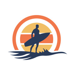 Logo design of a surfer person.