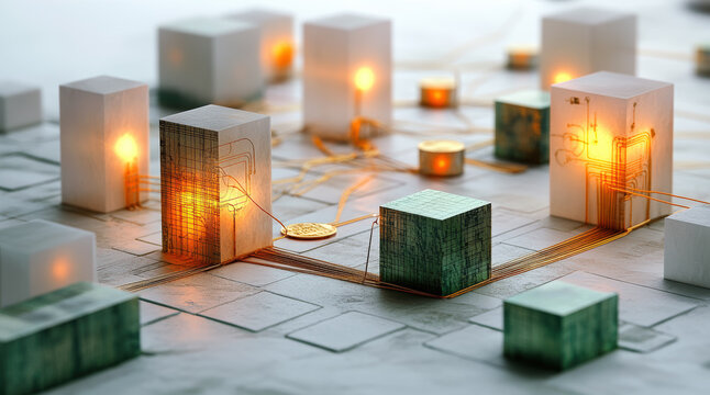 City Network Model with Evening Lights Illuminated