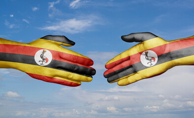 Republic of Uganda country handshaking with flags, consensus concept international co-operation illustration