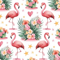 Obraz premium flamingo wild pattern seamless wallpaper spring 