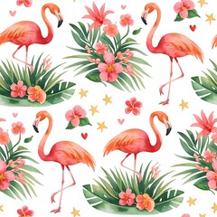 Obraz premium flamingo wild pattern seamless wallpaper spring 