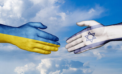 Israel and Ukraine country handshaking with flags, consensus concept international co-operation...