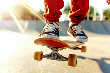 a skateboarder enjoying a sunny day, skateboarding on a smooth surface