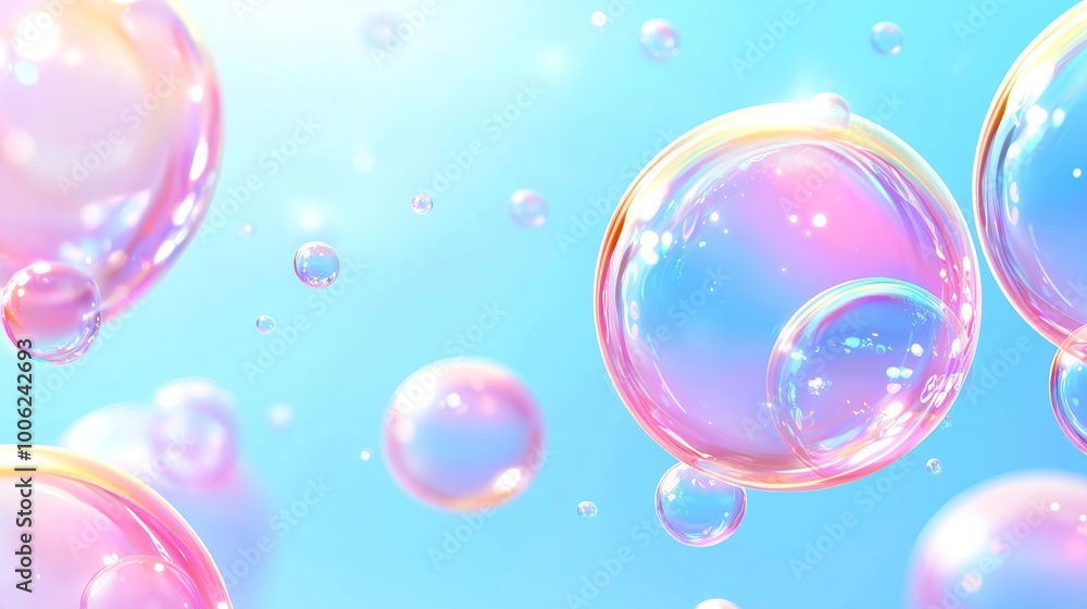 Poster flying bubbles on a colorful background. abstract desktop wallpaper background for computers.