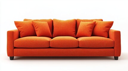 Modern orange sofa standing on white background