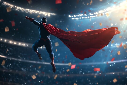 Superman flying in stadium
