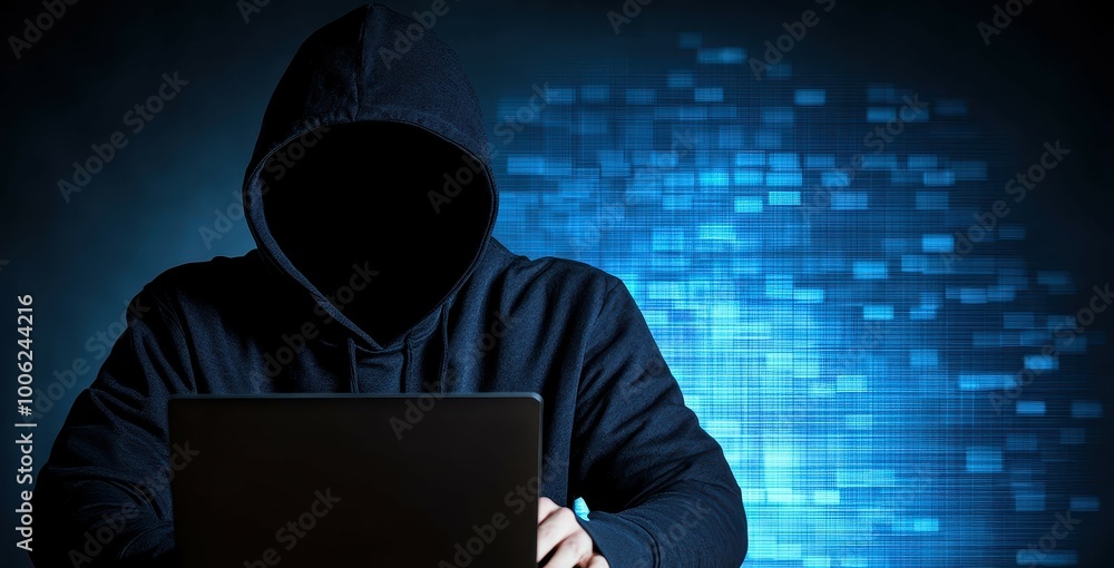 Aufkleber mysterious hacker in a dark room with a glowing screen