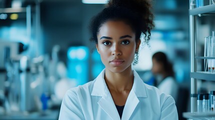 A Focused Female Scientist in a Laboratory Setting