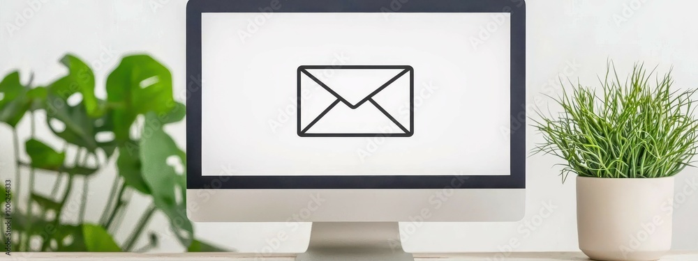Poster computer screen displaying email icon concept