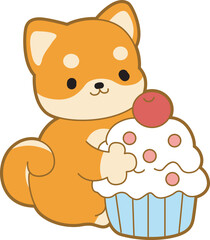 Cute puppy kawaii dog lovely animal vector icon. Fluffy Shiba Inu pet stickers. Happy doggy activities illustrations.