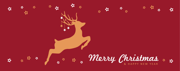 christmas greeting card with jumping deer and stars vector illustration