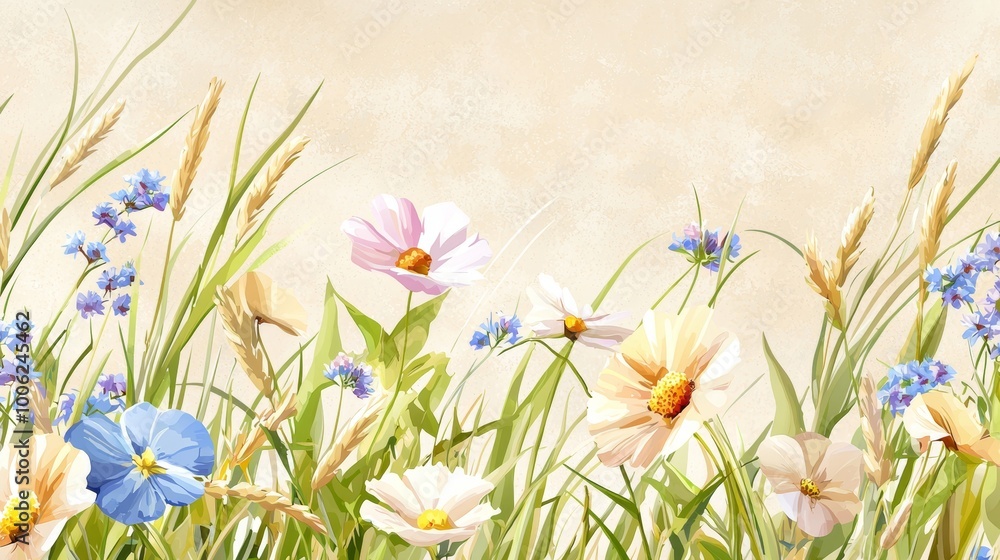 Poster this seamless pattern background features a collection of vintage botanical illustrations in muted c