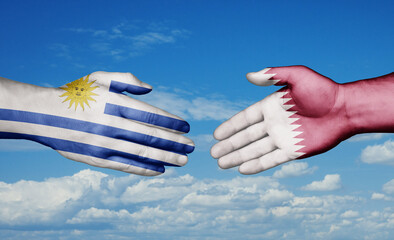 Qatar and Uruguay country handshaking with flags, consensus concept international co-operation illustration
