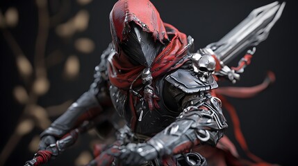 Fototapeta premium Poseable game character figure with intricate weapon design and armor details