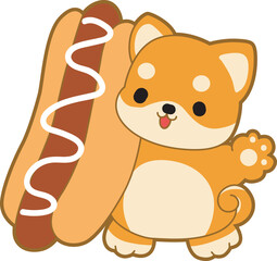 Cute puppy kawaii dog lovely animal vector icon. Fluffy Shiba Inu pet stickers. Happy doggy activities illustrations.