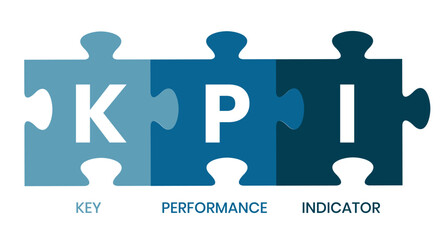 KPI - Key Performance Indicator acronym. lettering illustration with icons for web banner, flyer, landing page, presentation, book cover, article, etc.	