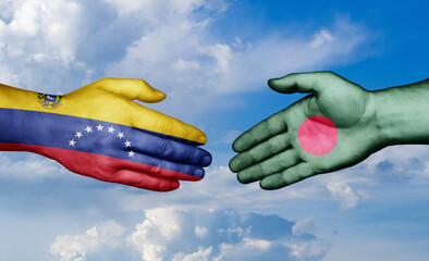 Bangladesh and Venezuela country handshaking with flags, consensus concept international co-operation illustration