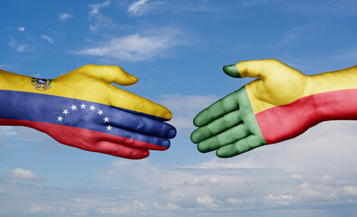 Benin and Venezuela country handshaking with flags, consensus concept international co-operation illustration