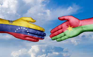 Burkina Faso and Venezuela country handshaking with flags, consensus concept international co-operation illustration