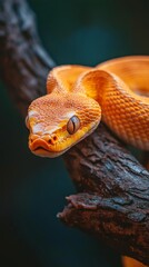 Fototapeta premium Orange snake resting on a branch close up