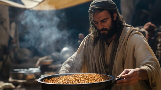mage of Jacob from the Bible cooking a stew of lentils