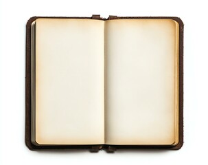 Open Notebook with Aged Pages and Brown Cover