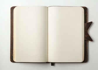 Blank Open Notebook with Dark Brown Cover