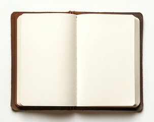 Open Notebook with Aged Pages and Brown Cover