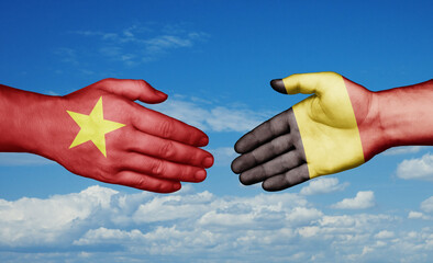 Belgium and Vietnam country handshaking with flags, consensus concept international co-operation illustration