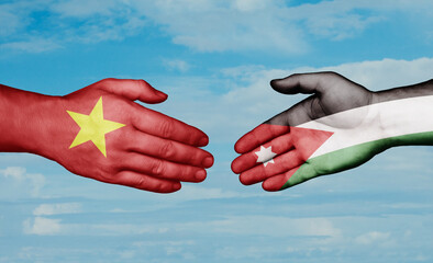 Jordan and Vietnam country handshaking with flags, consensus concept international co-operation illustration