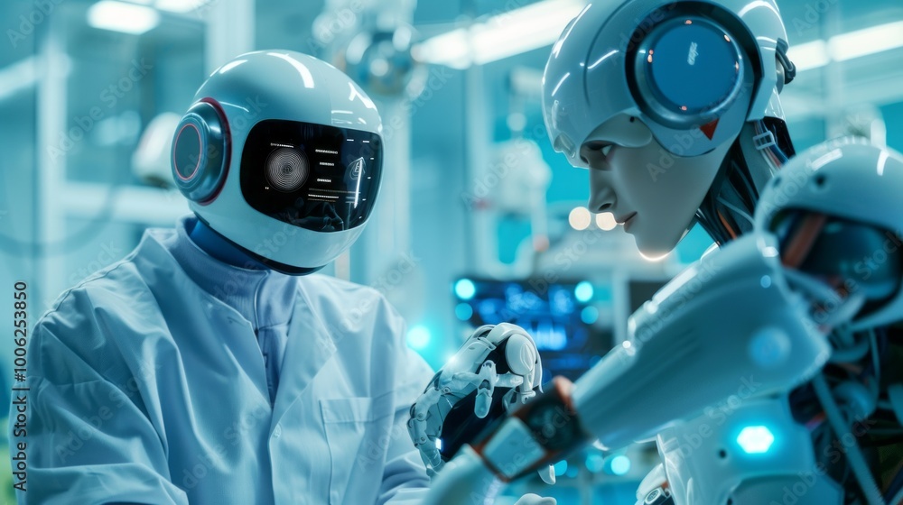 Poster a robot is shown in a lab with a human
