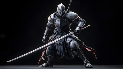 Poseable game figure in battle stance with detailed weapon and armor highlights