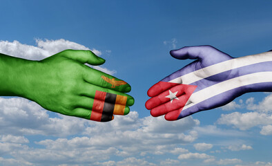 Cuba and Zambia country handshaking with flags, consensus concept international co-operation illustration