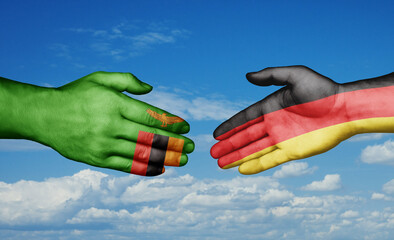 Germany and Zambia country handshaking with flags, consensus concept international co-operation illustration