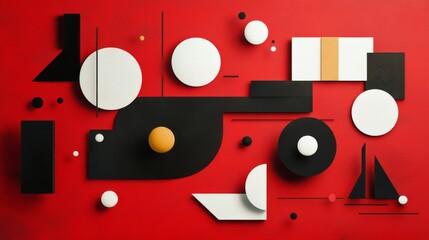 Geometric shapes forming abstract design on red background
