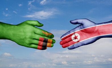 North Korea and Zambia country handshaking with flags, consensus concept international co-operation illustration