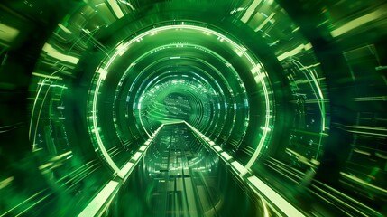 Obraz premium Abstract tunnel background, virtual reality integration, essence of progression, glowing lines and light