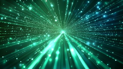 Naklejka premium A blue and green image of a wave with many dots. The image has a futuristic and technological feel to it