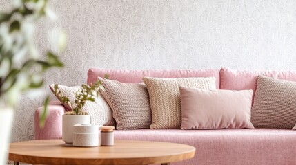Pink Sofa and Coffee Table Interior Design