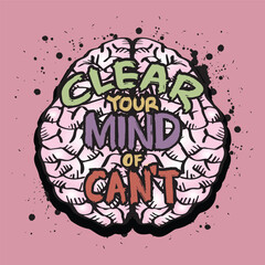 Hand drawn illustration of a brain with the words clear your mind of can't