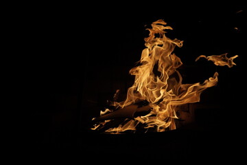 Fototapeta premium Big fire is on black background. 