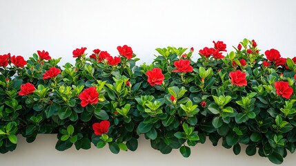 Naklejka premium Vibrant Red Flowers with Green Leaves on White Background