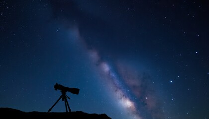 Naklejka premium Silhouette of a camera pointed at the Milky Way.