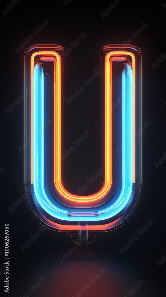 Canvas Prints Vibrant orange and blue neon light forming letter u shape