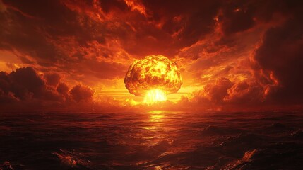 Massive Nuclear Explosion Over Ocean with Rising Mushroom Cloud