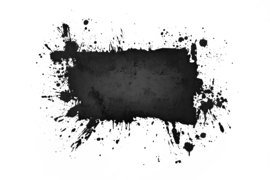 A bold abstract black ink splash on a white canvas, showcasing creativity and expressionism, invoking a dynamic artistic impression.