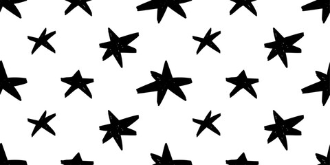 Seamless pattern with stars. Crayon pencil brush. Grunge vector design.