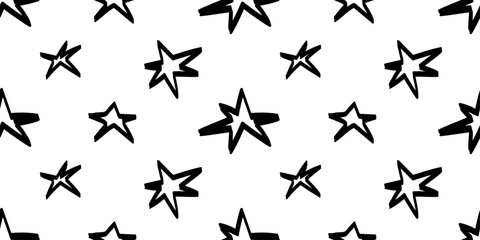 Seamless pattern with stars. Crayon pencil brush. Grunge vector design.